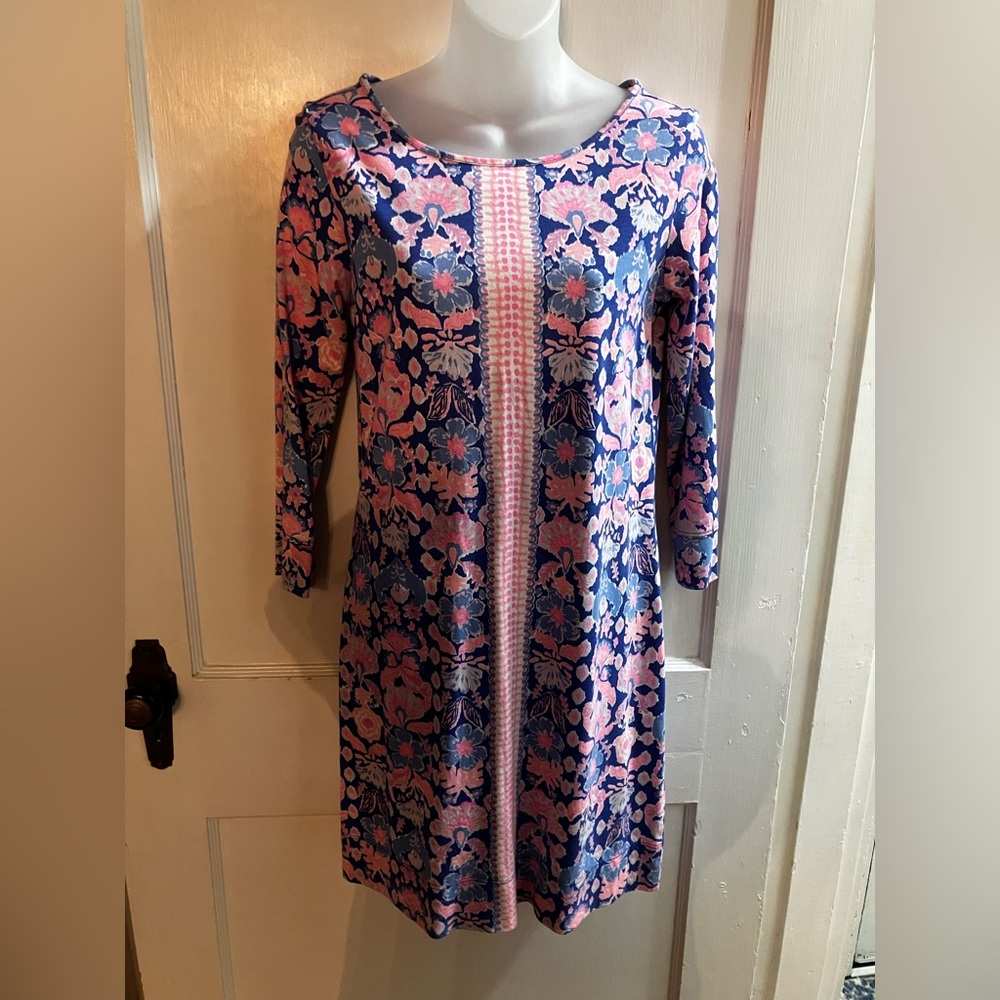 Lilly Pulitzer Pink and Blue Long Sleeve Sheath Dress